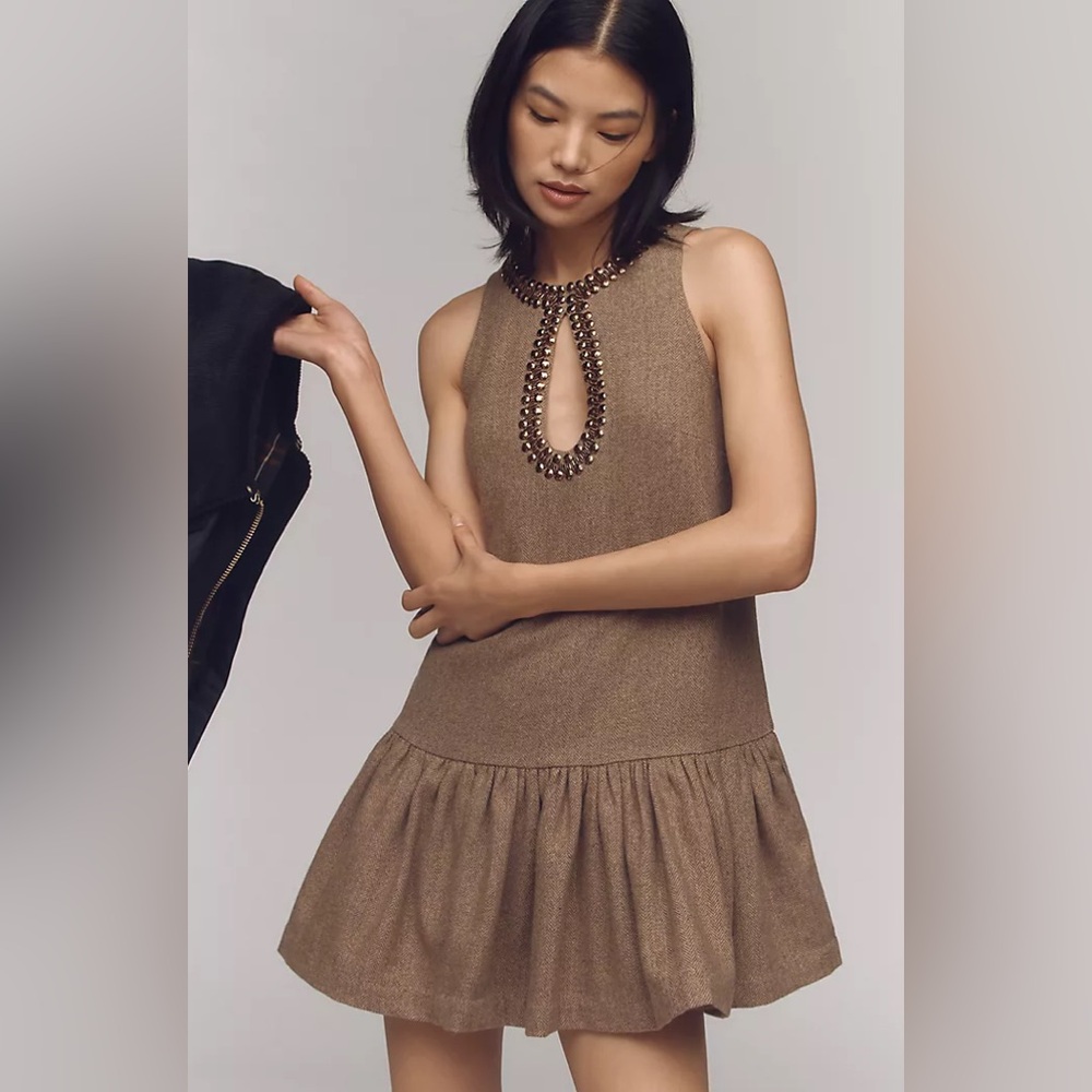 ANTHROPOLOGIE | Beaded Keyhole Sleeveless Mini Dress